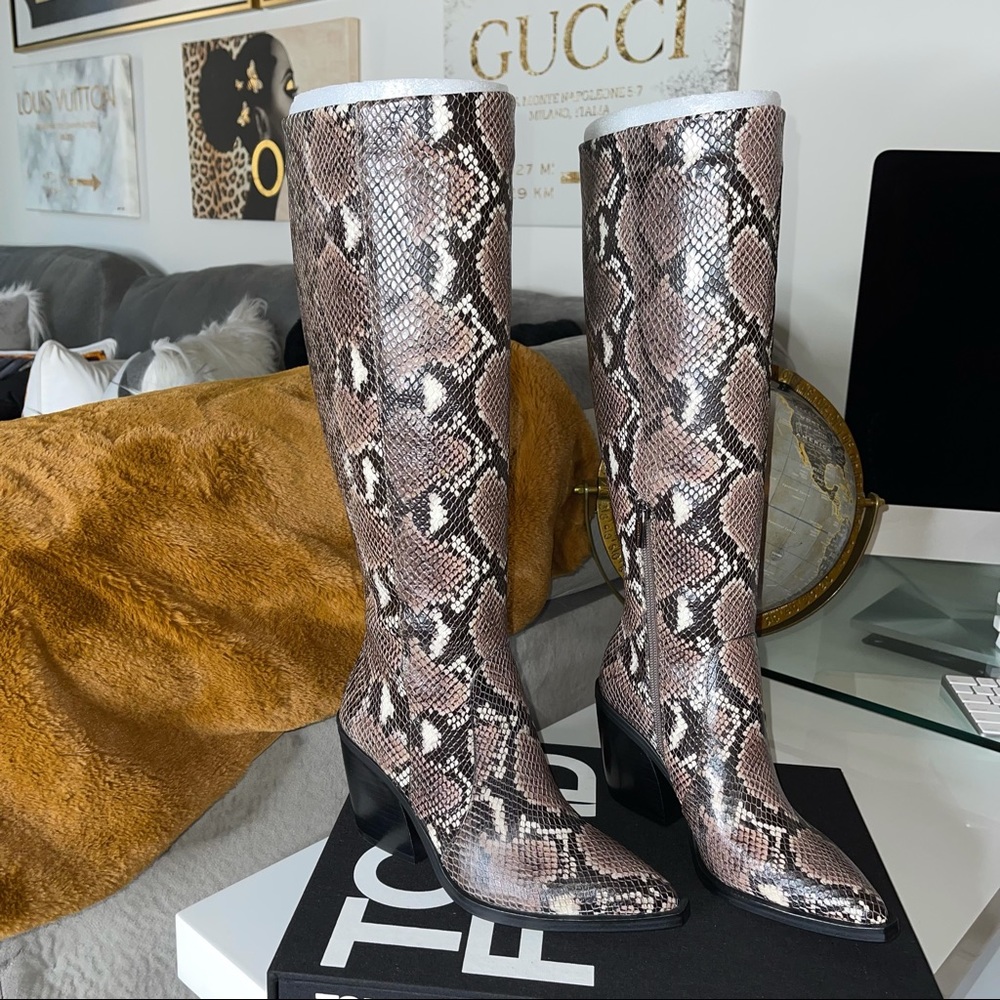 Vince Camuto Taupe Snake Gravana Knee High Boot